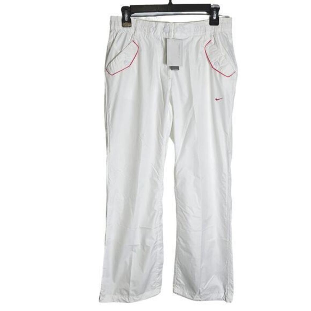 Nike White Track Pants with Pink Accents